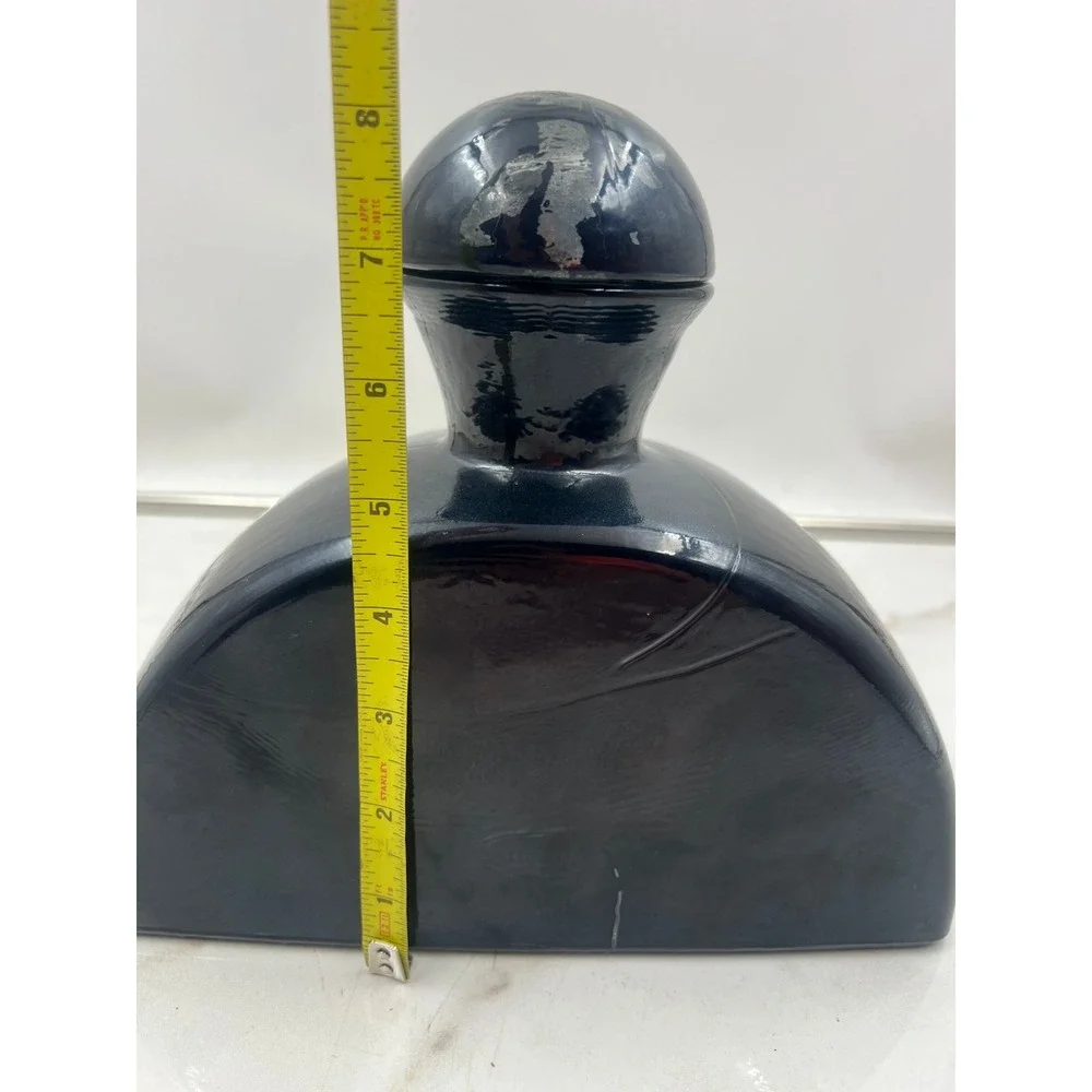 Vintage Decorative Glass Decanter Bottle Navy Blue Iridescent Made in Spain 7in